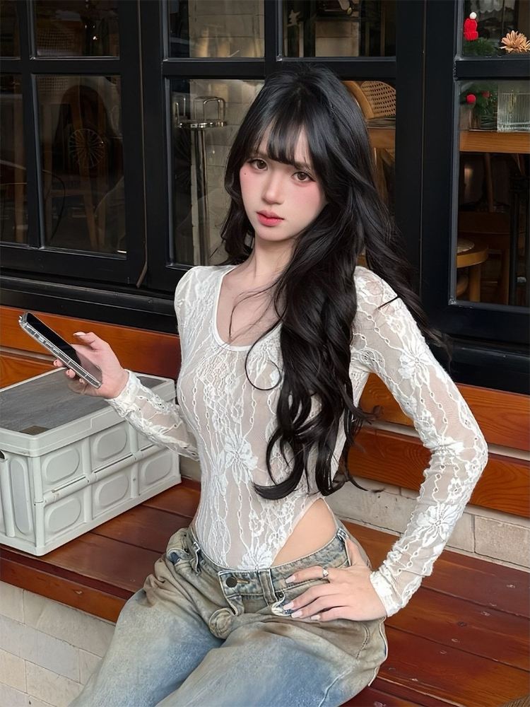 Base Layer Top - 2026 Spring French Style Lace Bodysuit