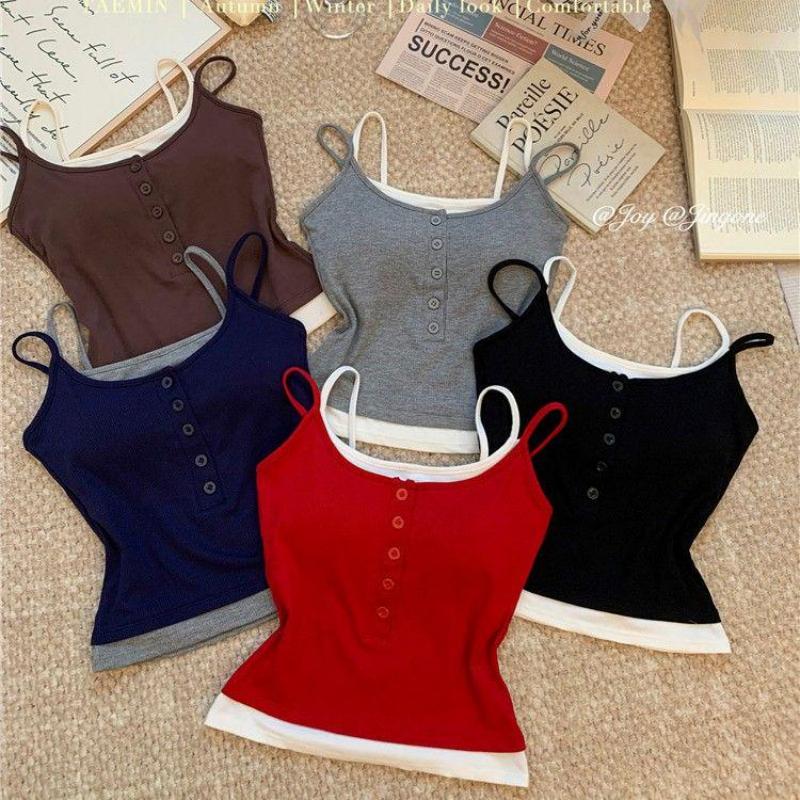 Suspender Tank Top - Hot Girl Fake Two-piece Top Color