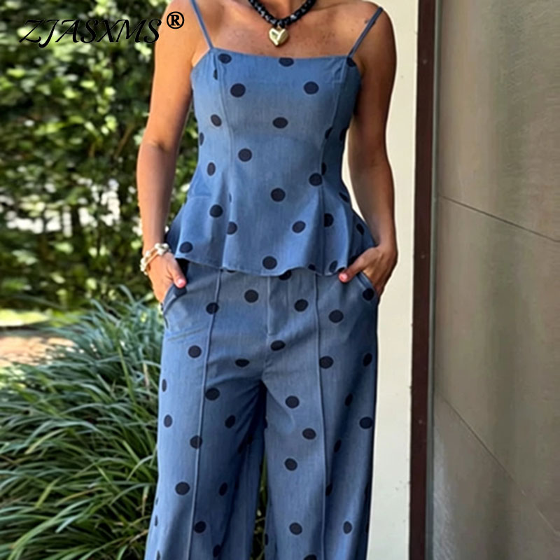 Vintage Dot Print Chambray Two - Suspender Tank Top のレビューと価格