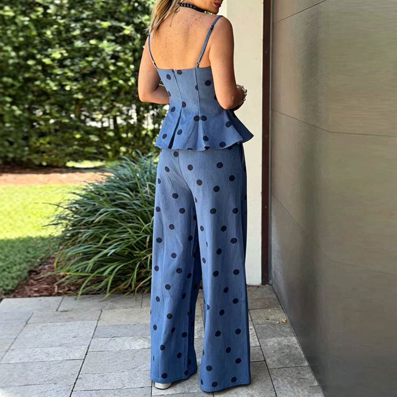 Vintage Dot Print Chambray Two - Suspender Tank Top のレビューと価格