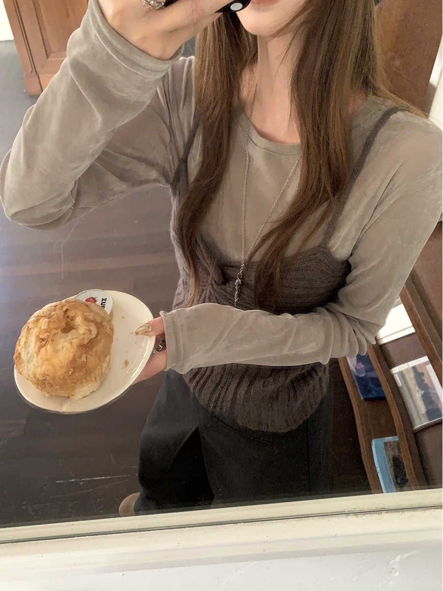 Korean Ambient Knitted Long Sv - Base Layer Top のレビューと価格