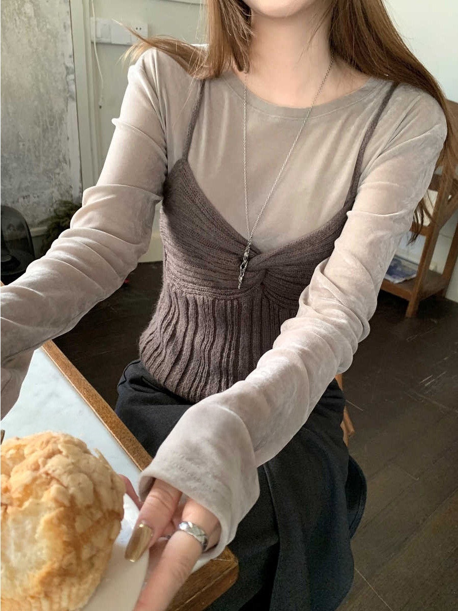 Korean Ambient Knitted Long Sv - Base Layer Top のレビューと価格