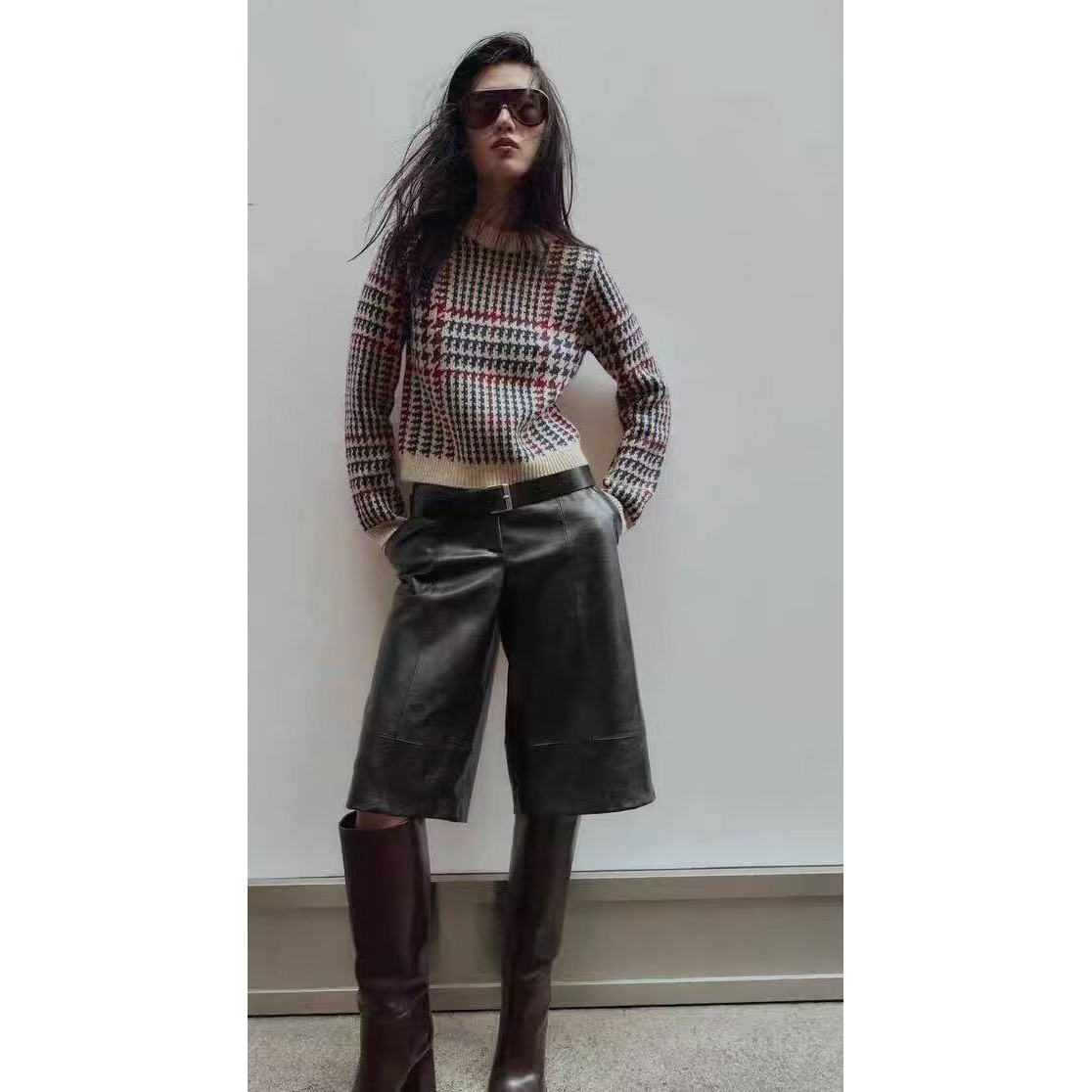 Warm Knitted Sweater with Chec - Thermal Long John のレビューと価格