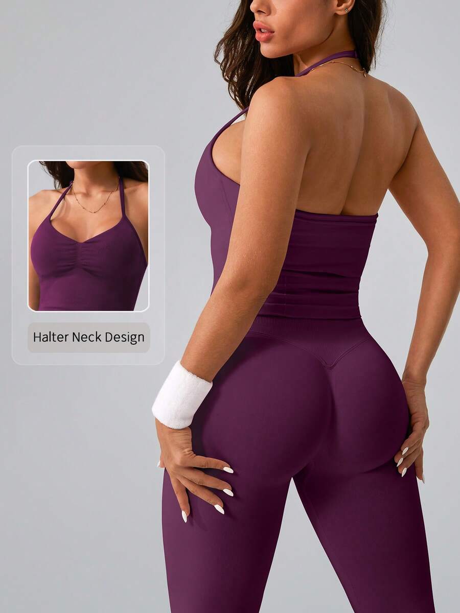 Womens Halter Neck Yoga Set Ri - Tank Top Ribbed のレビューと価格