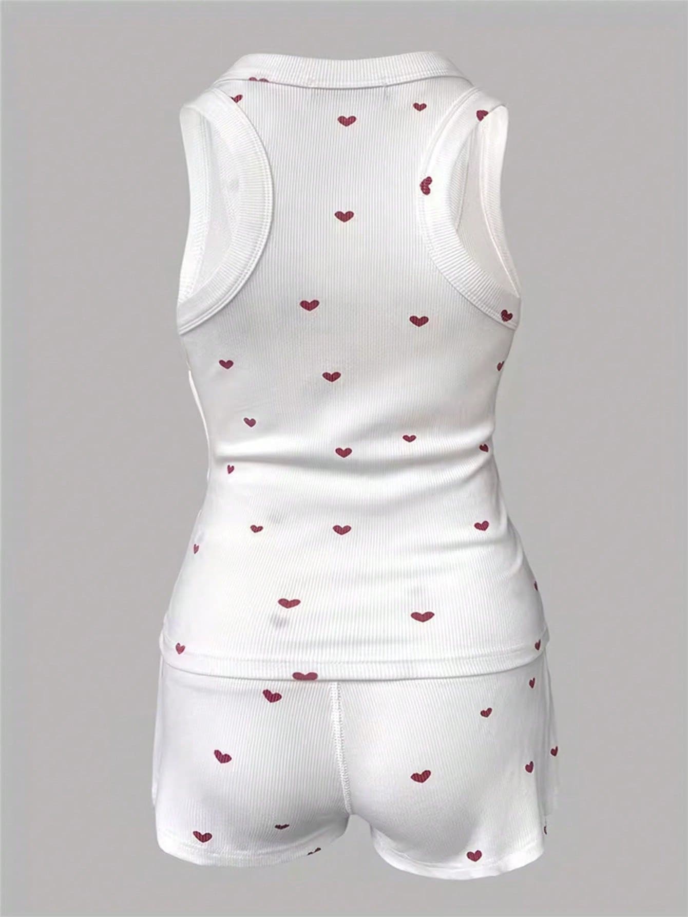 White Ribbed Heart Print Sleev - Tank Top Ribbed のレビューと価格