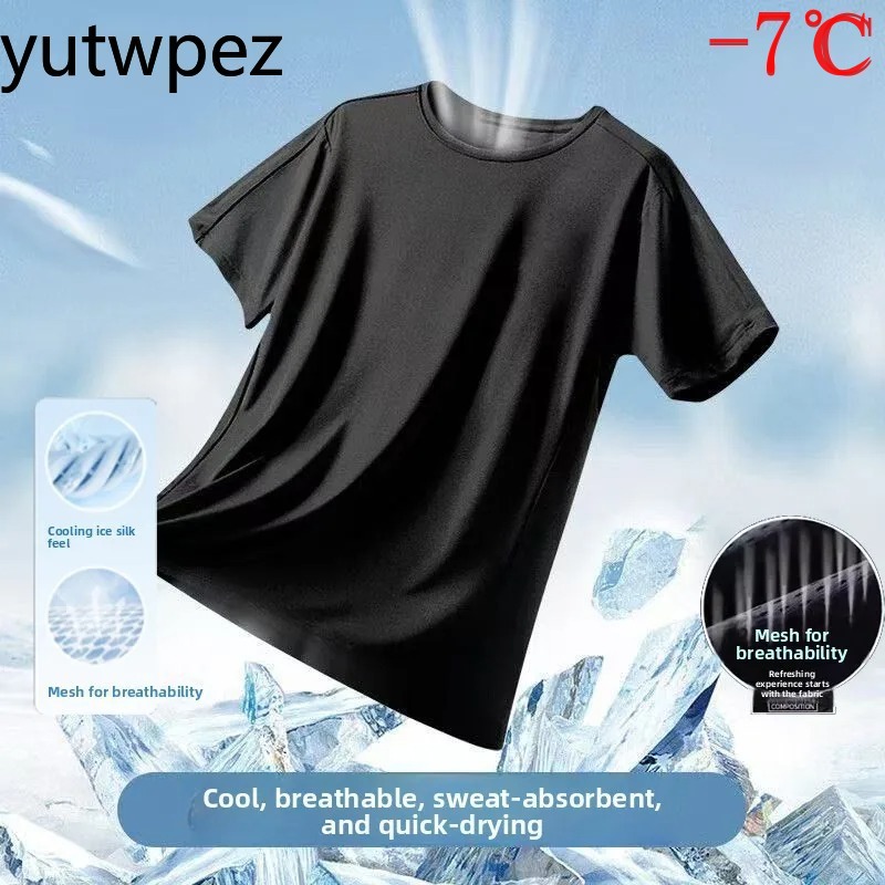 Summer Ice Silk Men T Shirt Sh - T Shirt Tight Fit のレビューと価格