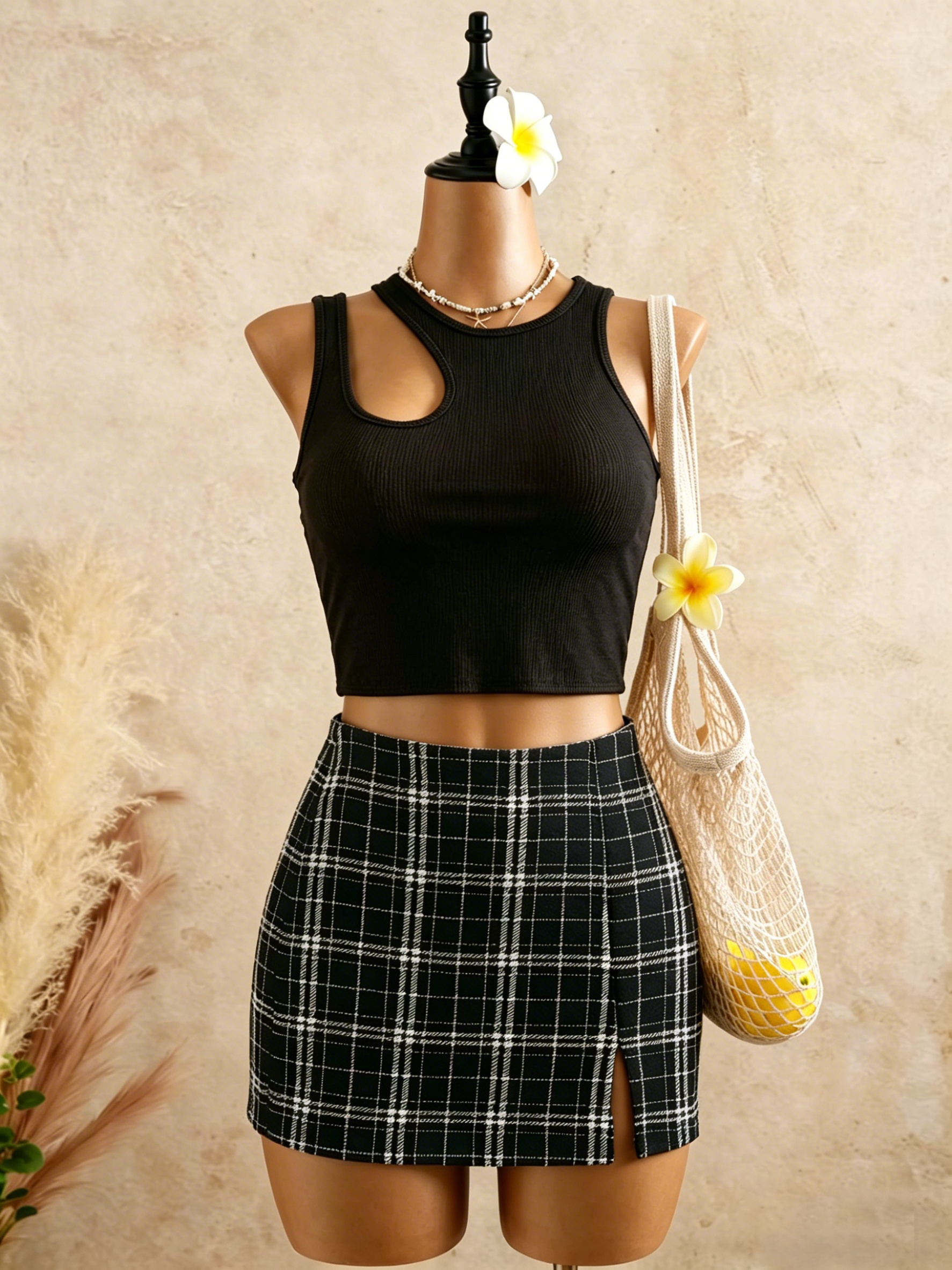 2 Piece Outfits Women Cutout R - Tank Top Ribbed のレビューと価格