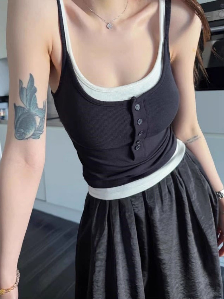 Hot Girl Fake Two-piece Top Co - Suspender Tank Top のレビューと価格