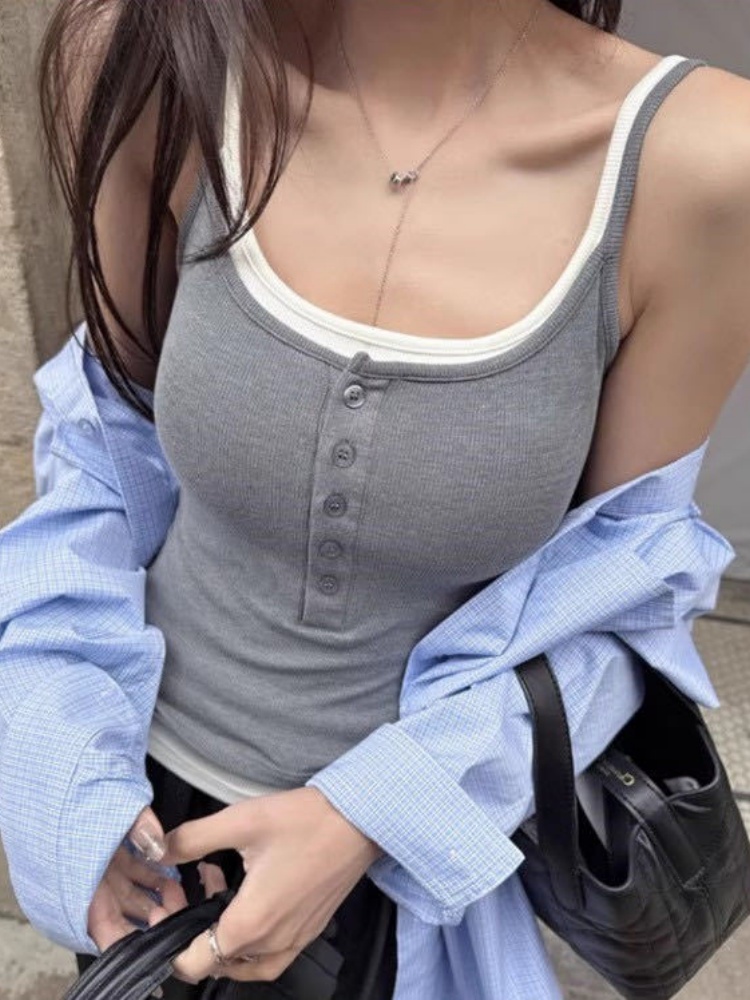 Hot Girl Fake Two-piece Top Co - Suspender Tank Top のレビューと価格